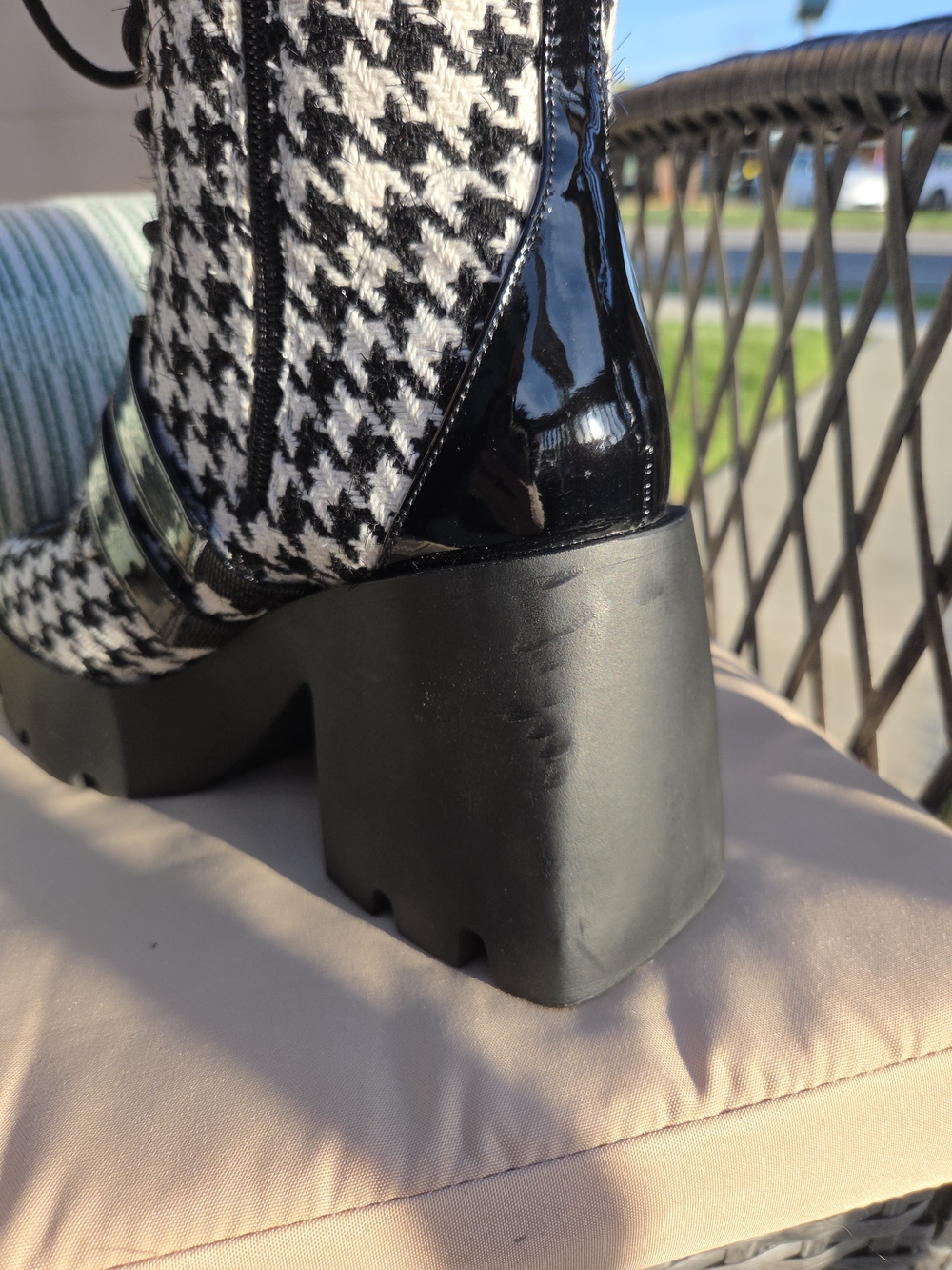 Betsey Johnson Black & White Houndstooth Platform Lace-Up Boots - Picture 3 of 8